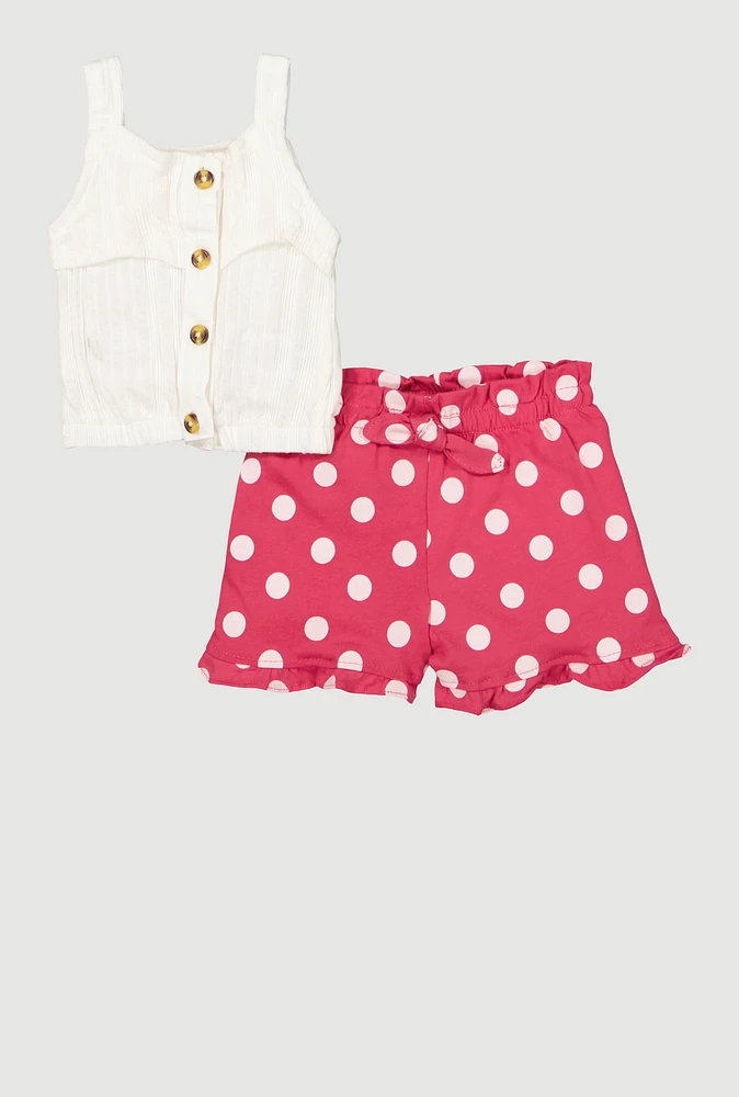 Baby Girls 12-24M Rib Knit Tank Top and Polka Dot Shorts, Multi,