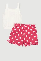 Baby Girls 12-24M Rib Knit Tank Top and Polka Dot Shorts, Multi,