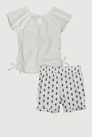 Baby Girls Ruffle Shorts T-Shirt Set with Glitter and Bows, Multi, Size 18M