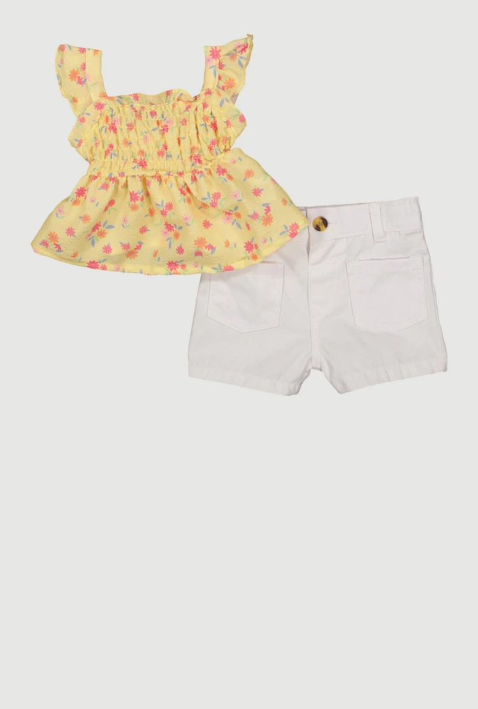 Baby Girls 12-24M Floral Print Peplum Top and Shorts, Multi, Size 24M
