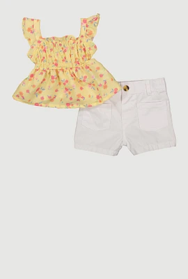 Baby Girls 12-24M Floral Print Peplum Top and Shorts, Multi, Size 24M