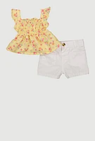 Baby Girls 12-24M Floral Print Peplum Top and Shorts, Multi, Size 24M