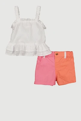 Baby Girls 12-24M Peplum Top and Color Block Shorts, Multi, Size 18M