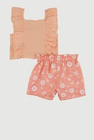 Baby Girls 12-24M Ruffled Top and Linen Floral Shorts, Orange, Size 24M