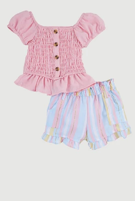 Baby Girls 12-24M Smocked Peasant Top and Striped Shorts, Multi, Size 18M