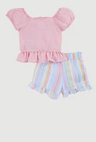 Baby Girls 12-24M Smocked Peasant Top and Striped Shorts, Multi, Size 18M