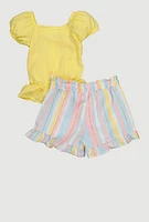 Baby Girls 12-24M Button Front Smocked Top and Shorts, Yellow, Size 24M