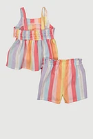 Baby Girls 12-24M Striped Tie Front Blouse and Shorts, Multi, Size 18M