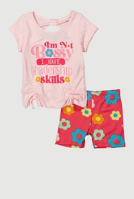 Baby Girls 12-24M Im Not Bossy Graphic Top and Shorts, Pink,
