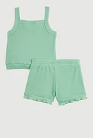 Baby Girls 12-24M Embroidered Rib Knit Tank Top and Shorts, Green, Size 24M