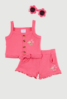 Baby Girls 12-24M Embroidered Rib Knit Tank Top and Shorts,