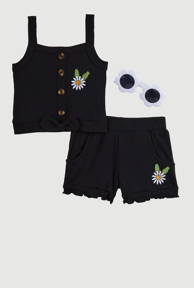 Baby Girls 12-24M Sunflower Graphic Tank Top and Shorts,