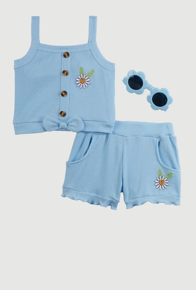 Baby Girls 12-24M Sunflower Graphic Tank Top and Shorts, Blue, Size 18M