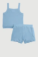 Baby Girls 12-24M Sunflower Graphic Tank Top and Shorts, Blue, Size 18M