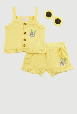 Baby Girls 12-24M Sunflower Graphic Tank Top and Shorts, Yellow, Size 18M