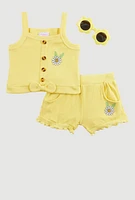 Baby Girls 12-24M Sunflower Graphic Tank Top and Shorts, Yellow, Size 12M