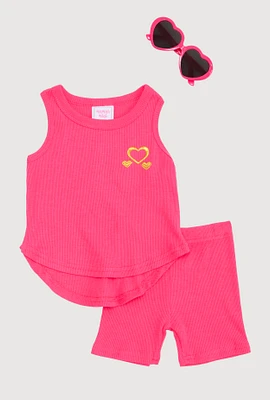 Baby Girls 12-24M Heart Graphic Tank Top and Biker Shorts, Pink, Size 18M