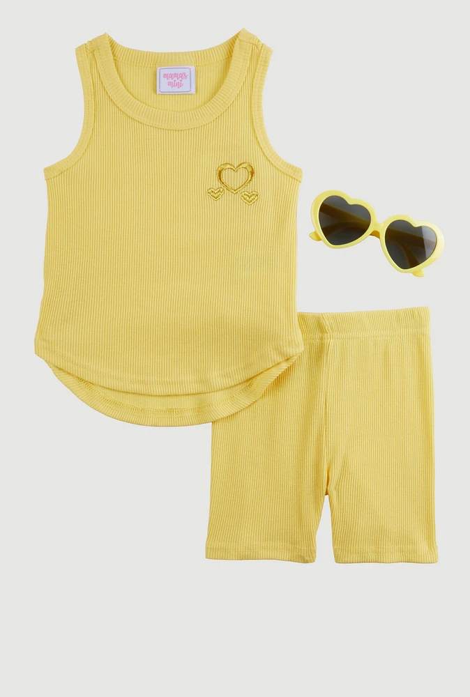 Baby Girls 12-24M Heart Graphic Tank Top and Biker Shorts, Yellow, Size 24M