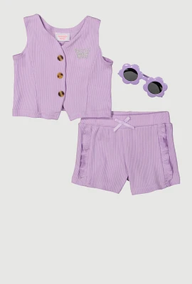 Baby Girls 12-24M Butterfly Vest and Shorts with Sunglasses, Purple, Size 12M
