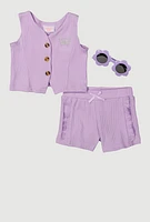 Baby Girls 12-24M Butterfly Vest and Shorts with Sunglasses, Purple, Size 12M