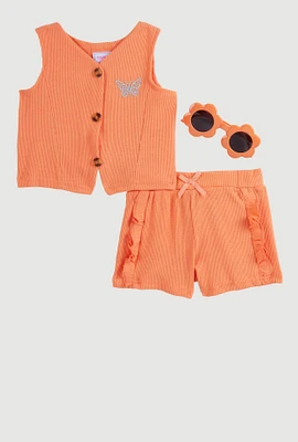 Baby Girls 12-24M Butterfly Vest and Shorts with Sunglasses, Orange, Size 12M