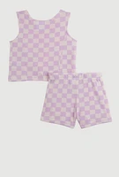 Baby Girls 12-24M Checkered Vest and Shorts with Sunglasses, Purple, Size 12M