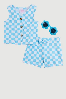 Baby Girls 12-24M Checkered Vest and Shorts with Sunglasses,