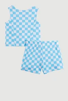 Baby Girls 12-24M Checkered Vest and Shorts with Sunglasses,