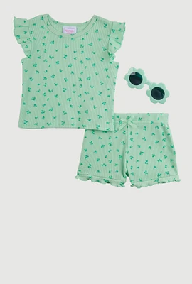 Baby Girls 12-24M Ditsy Floral Top and Shorts, Green, Size 18M