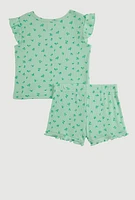 Baby Girls 12-24M Ditsy Floral Top and Shorts, Green, Size 18M