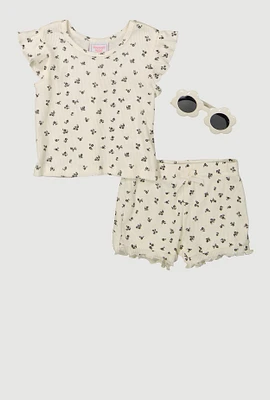 Baby Girls 12-24M Ditsy Floral Top and Shorts, White, Size 18M