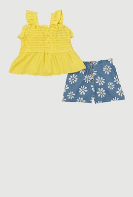 Baby Girls 12-24M Smocked Peplum Top and Flower Print Shorts, Multi, Size 12M