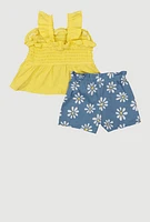 Baby Girls 12-24M Smocked Peplum Top and Flower Print Shorts, Multi, Size 24M