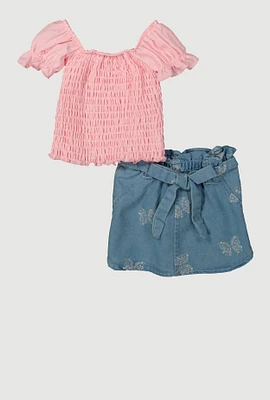 Baby Girls 12-24M Smocked Peasant Top and Butterfly Print Skirt, Multi, Size 24M