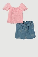 Baby Girls 12-24M Smocked Peasant Top and Butterfly Print Skirt, Multi, Size 24M
