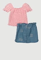 Baby Girls 12-24M Smocked Peasant Top and Butterfly Print Skirt, Multi, Size 24M