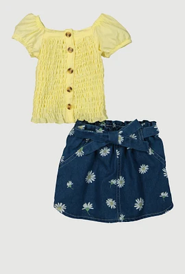 Baby Girls 12-24M Smocked Peasant Top and Daisy Print Skirt, Multi,
