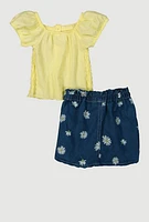 Baby Girls 12-24M Smocked Peasant Top and Daisy Print Skirt, Multi,