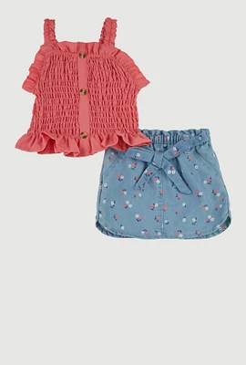 Baby Girls 12-24M Chic Peasant Top and Denim Pencil Skirt, Multi, Size 24M
