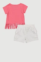 Baby Girls 12-24M Be Real Not Perfect Fringe Tee and Shorts, Multi,