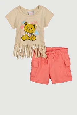 Baby Girls 12-24M Heart Bear Graphic Tee and Cargo Shorts, Multi, Size 18M