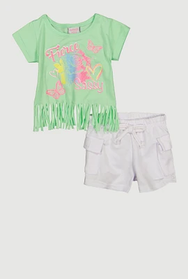 Baby Girls 12-24M Fierce Glitter Graphic Tee and Cargo Shorts, Green, Size 12M