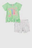Baby Girls 12-24M Fierce Glitter Graphic Tee and Cargo Shorts, Green, Size 12M