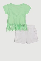 Baby Girls 12-24M Fierce Glitter Graphic Tee and Cargo Shorts, Green, Size 18M