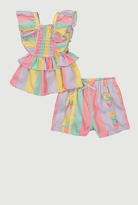 Baby Girls 12-24M Color Block Stripe Ruffle Top and Shorts, Multi, Size 18M