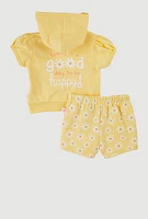 Baby Girls 12-24M Daisy Graphic Hooded Top and Shorts, Yellow, Size 12M