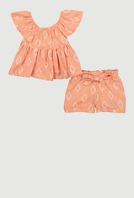 Baby Girls 12-24M Aztec Graphic Peplum Top and Shorts, Orange, Size 12M