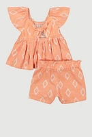 Baby Girls 12-24M Aztec Graphic Peplum Top and Shorts, Orange, Size 12M