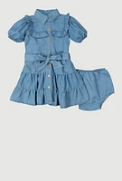 Baby Girls 12-24M Ruffle Detail Tiered Dress, Blue,