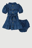 Baby Girls 12-24M Ruffle Detail Tiered Dress, Blue,